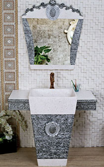 Bathx Artificial Stone Floor Mount Basin Set With Mirror - white