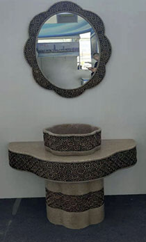 Bathx Artificial Stone Floor Mount Basin Set With Mirror, Top and Base - Brown