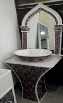 Bathx Artificial Stone Floor Mount Basin Set With Mirror - Beige
